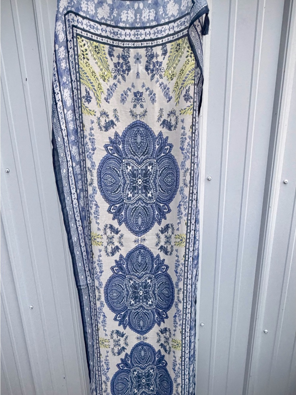 Blue & Cream Boho Medallion Shawl/Scarf